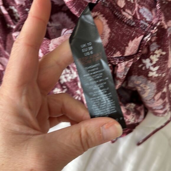 Topshop Floral Print‎ Long Sleeve Minidress Dress Women's 6 Red Mini Dress - Picture 11 of 11